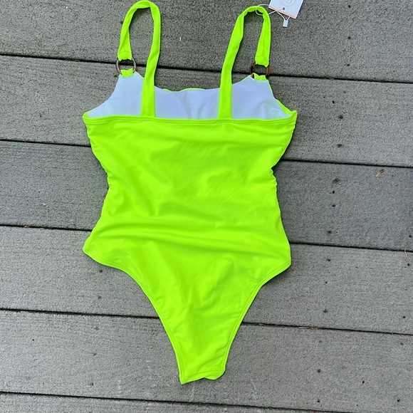 NWT Goodnight Macaroon Neon Green Cut-Out One-Piece Swimsuit Size Small - Picture 6 of 11